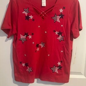 Alfred Dunner Red Star Pattern women’s Pullover Blouse